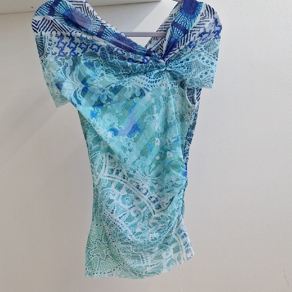 Fuzzi Blue Patterned Women's Top Size 10